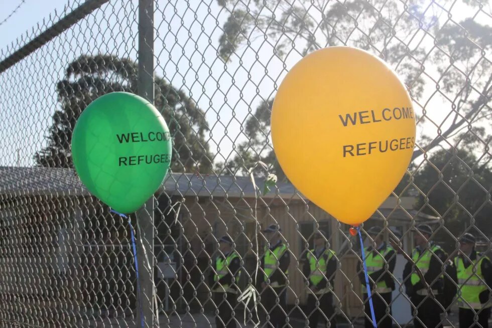 Police guard inside the fence - Refugee Rights Protest at Broadmeadows, Melbourne